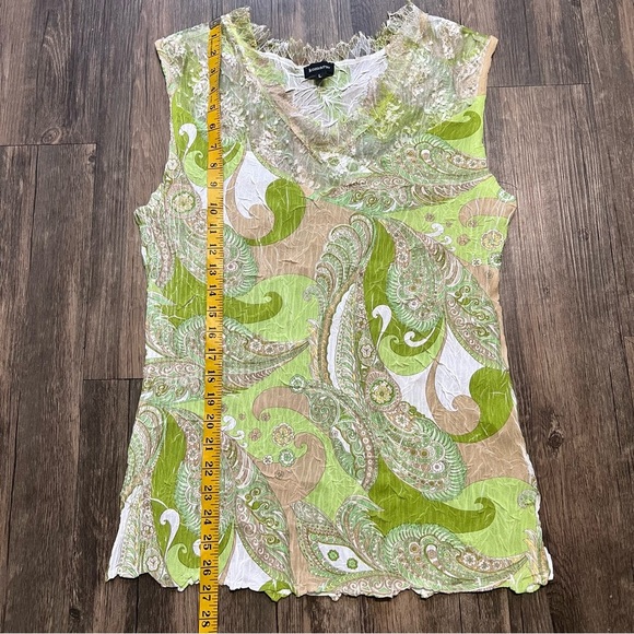Komarov Vtg Green White Paisley Sleeveless V Neck Women’s Top Stretch Soft L - Picture 9 of 10